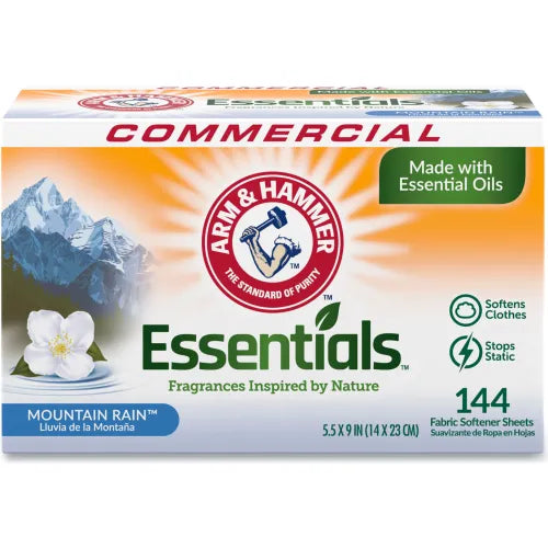 Essentials Dryer Sheets, Mountain Rain, 144 Sheets/Box