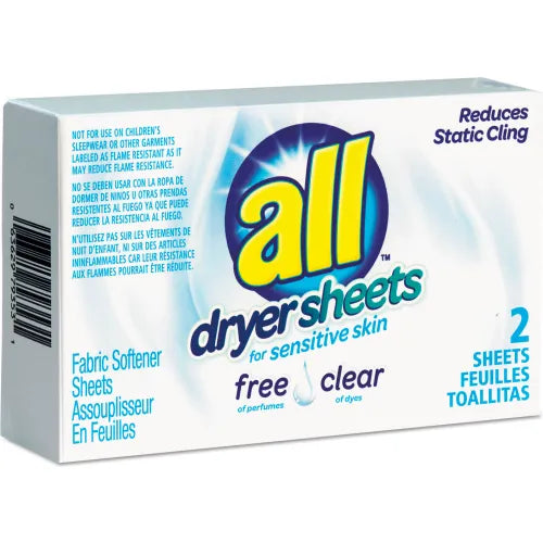Free Clear Vend Pack Dryer Sheets, Fragrance Free, 2 Sheets/Box, 100 Box/Case
